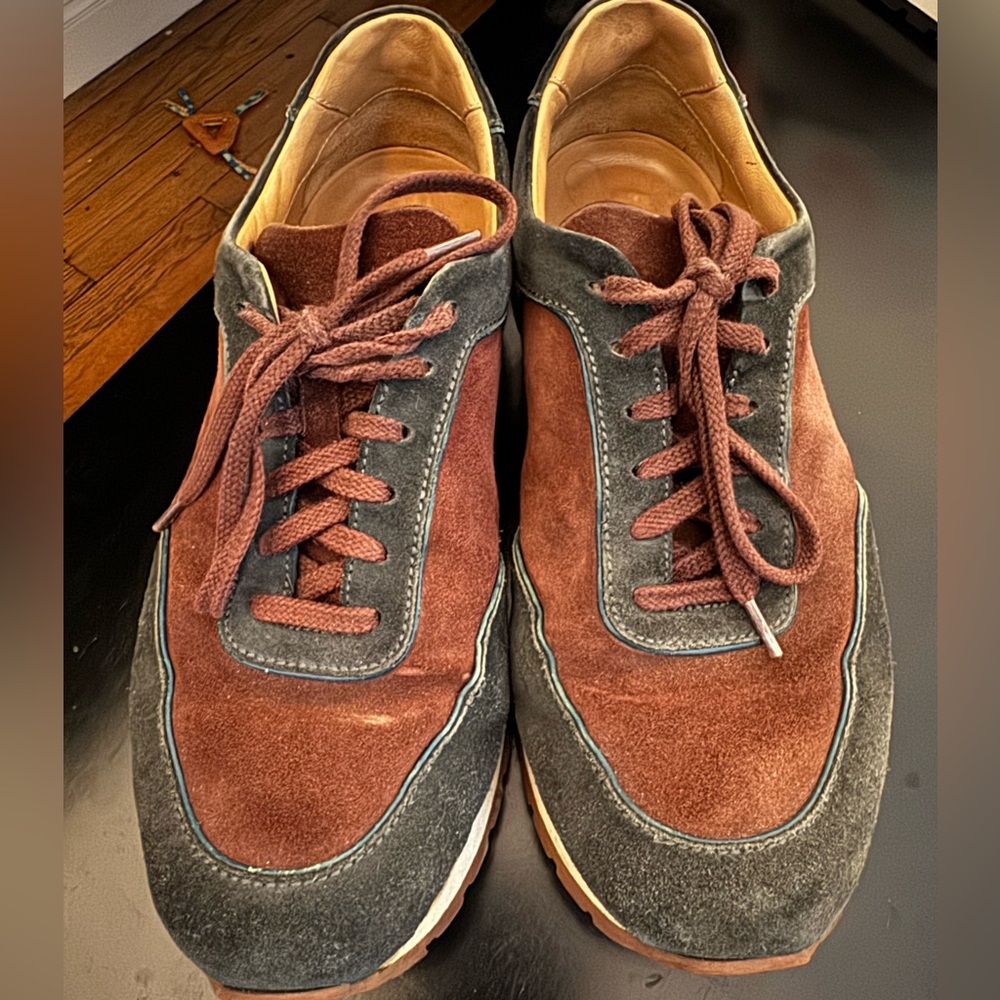 Loro Piana Weekend Walker Sneakers in Burgundy and Forest Green Size 41